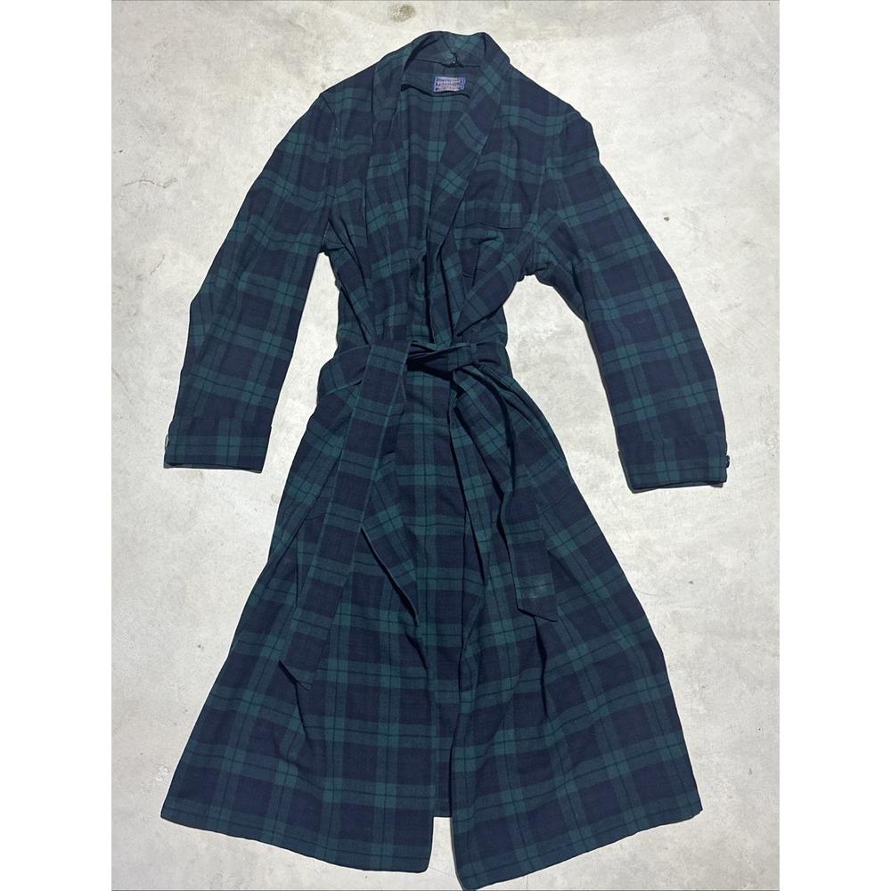 Vintage Pendleton Plaid Watch Tartan Wool Coat Robe Jacket USA Made Belted
